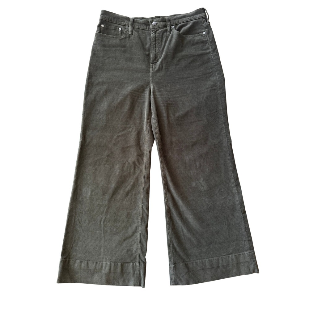J.Crew Womens Olive Green Corduroy High Rise Wide Leg Pants Size 31‎